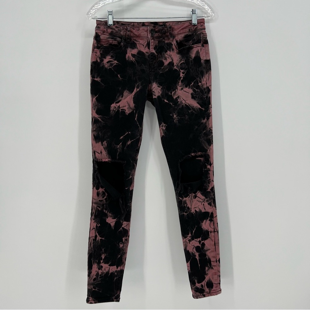Blackheart Jeans Womans Juniors Pink and Black Bleach Wash Ripped Knees Stretch - Picture 1 of 12